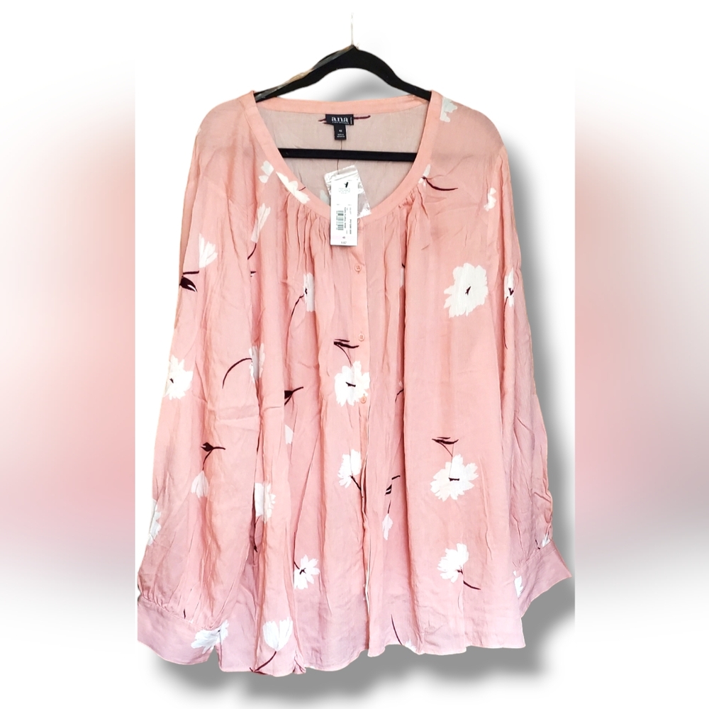 ana Floral Rose Button Up Blouse Sz 4X